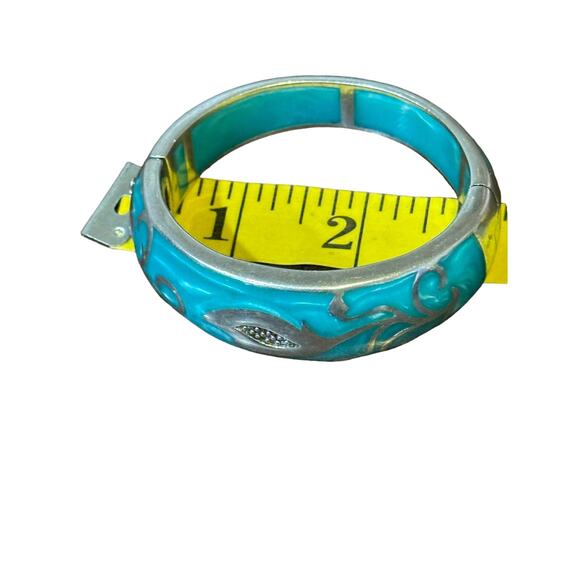 ANDREW HAMILTON CRAWFORD 925 Silver Teal Cuff Botanical Vine Modernist Bracelet - Picture 7 of 16